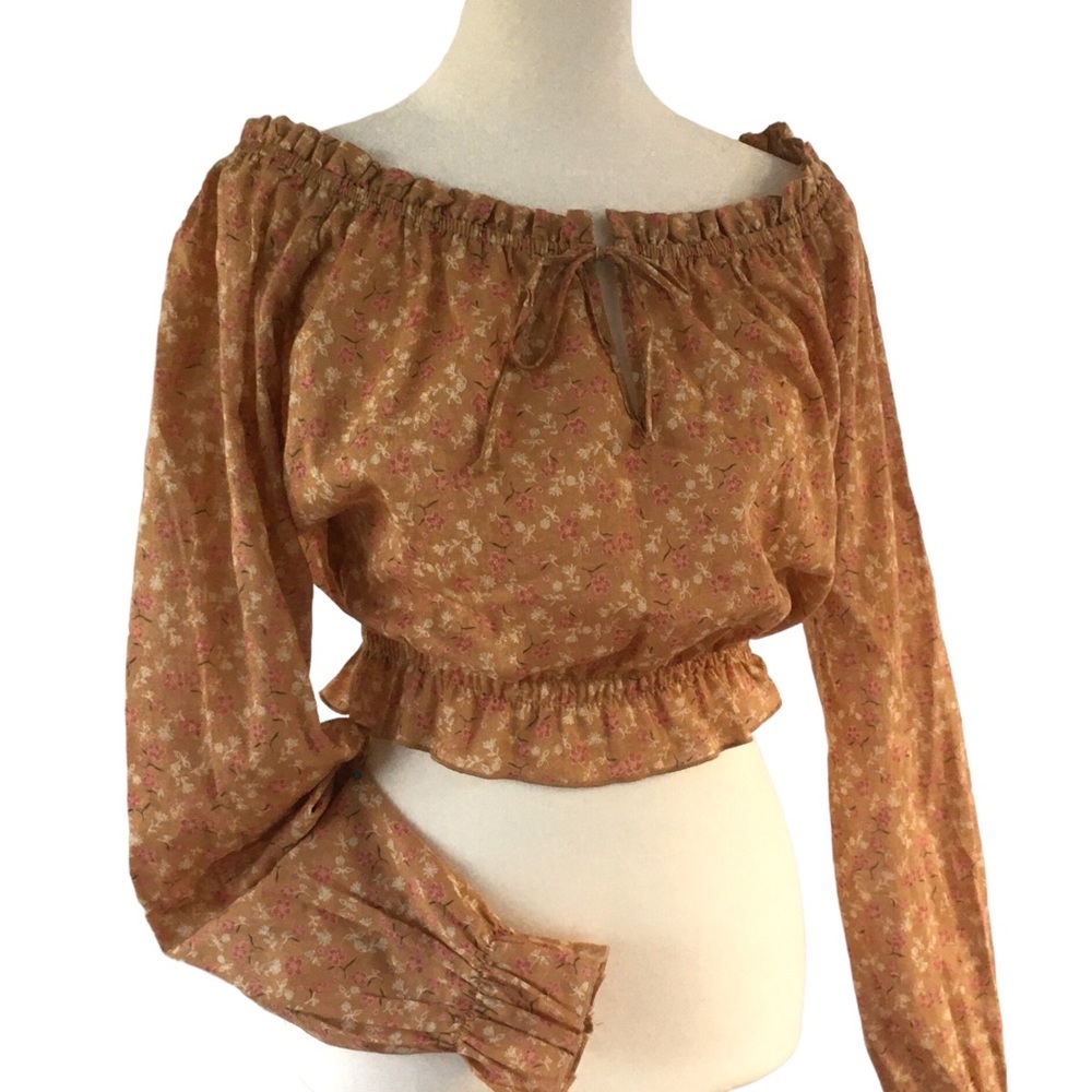 Guess Jeans Crop,Peasant, Floral LS Blouse Size M